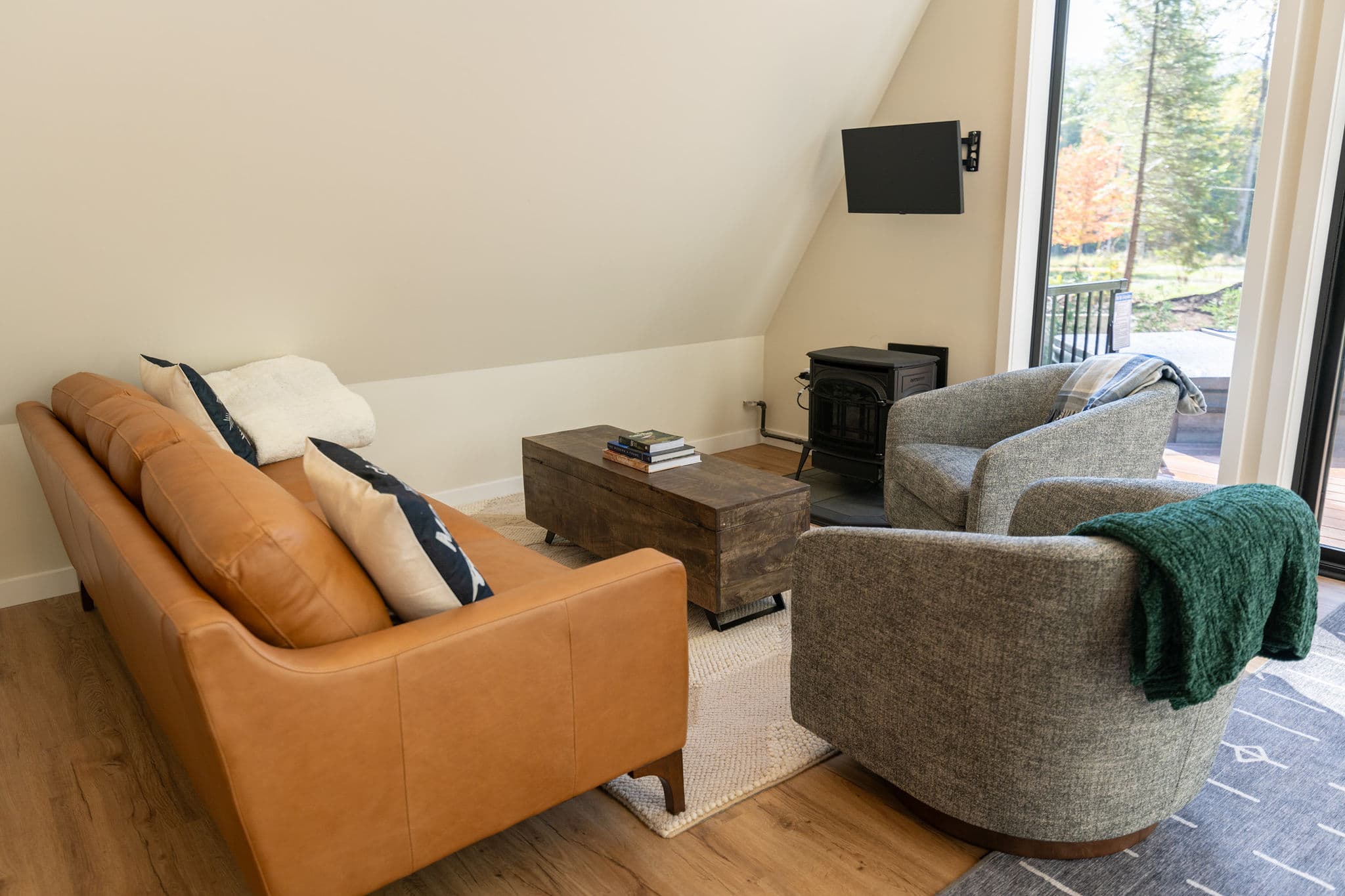 Living room with wood stove